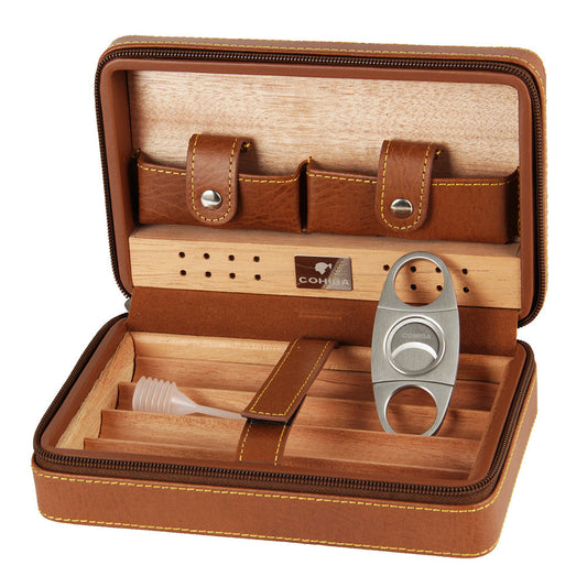 COHIBA cigar box set Gao Xiba leather cedar wood cigar humidor lighter cigar scissors set