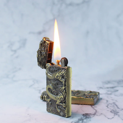 Embossed Chinese Dragon Kerosene Lighter Double-sided Carved Metal Thin Grinding Wheel Lighter