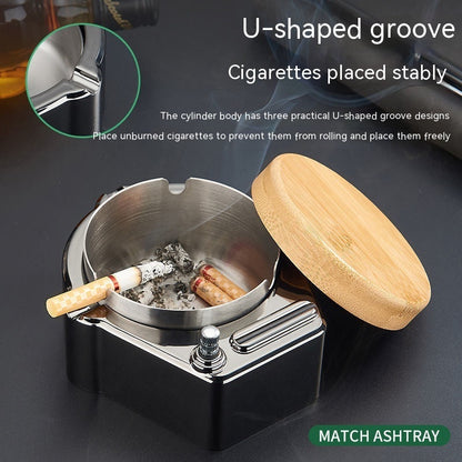 Creative Ashtray Lighter Ten Thousand Matches With Wooden Lid