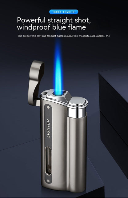 Creative Flip Gas Lighters Blue Flame Metal Direct Punch Men's Cool Cigarette Lighter Wholesale Lettering