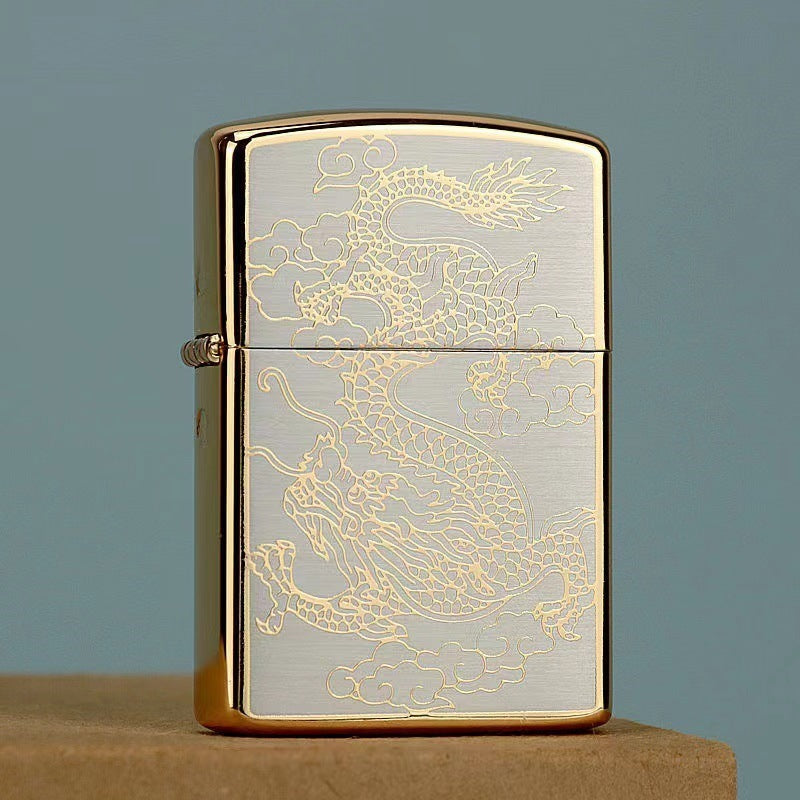 Colored Gold Carving Wind Proof Kerosene Lighter