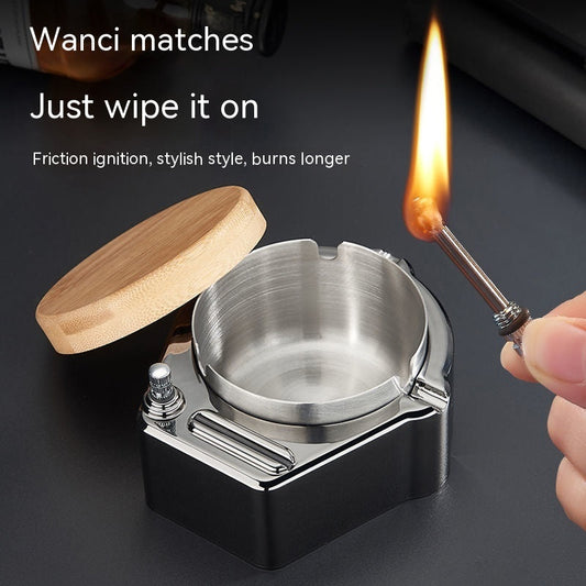Creative Ashtray Lighter Ten Thousand Matches With Wooden Lid