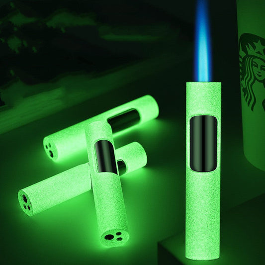 Creative Blue Flame Straight Into Windproof Inflatable Cylindrical Lighter
