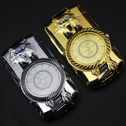 Creative Seven-color Lights With Diamonds Straight Punch Watch Lighter